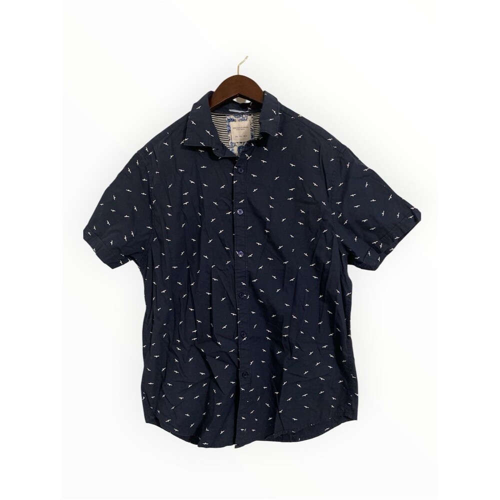 Denim & Flower Navy Short-Sleeve Button-Down with White Micro Print Size Large
